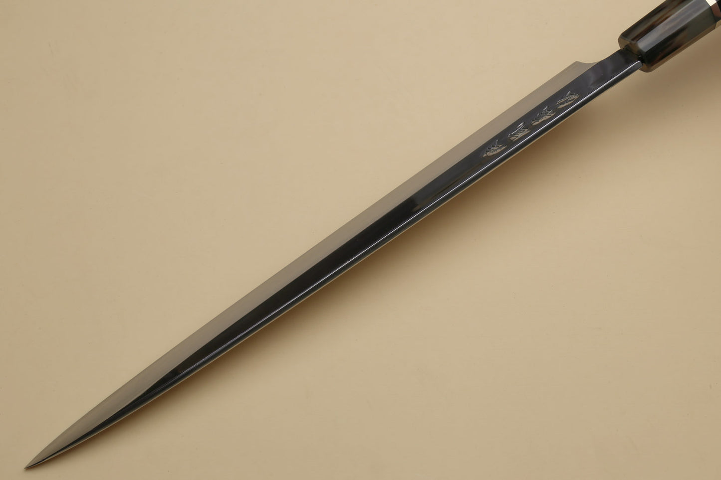 Yoshihiro SG-2 (R-2) Semi-Stainless Steel Mirror Polished Yanagi Sashimi Knife, Triple Ring Ebony Handle