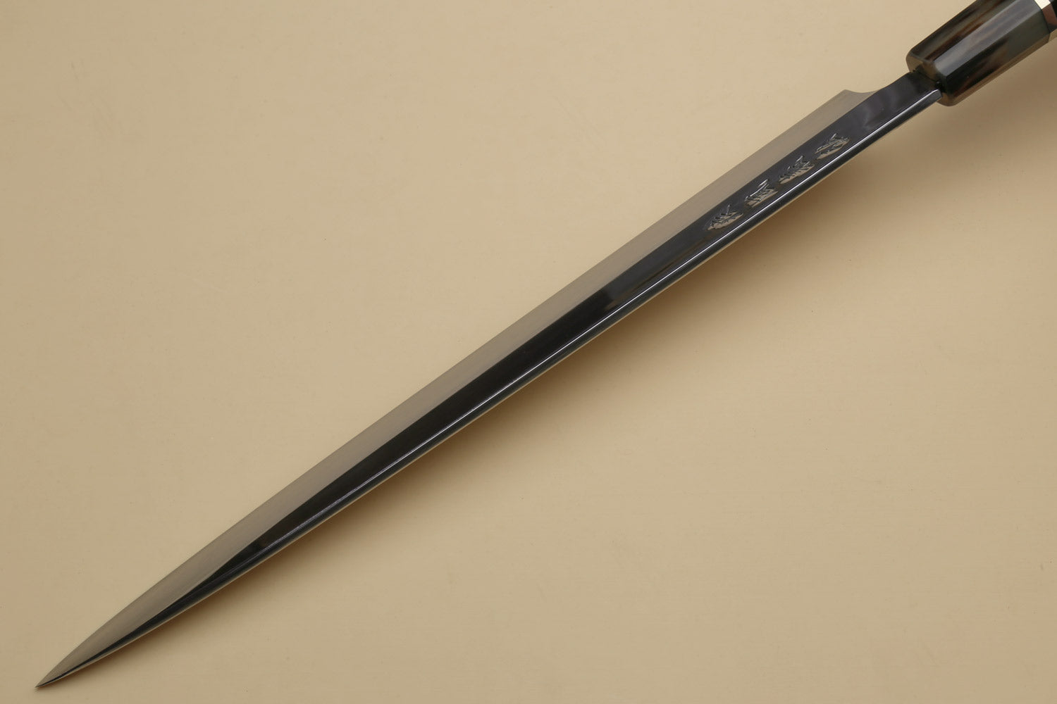 Yoshihiro SG-2 (R-2) Semi-Stainless Steel Mirror Polished Yanagi Sashimi Knife, Triple Ring Ebony Handle