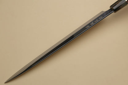 Yoshihiro SG-2 (R-2) Semi-Stainless Steel Mirror Polished Yanagi Sashimi Knife, Triple Ring Ebony Handle