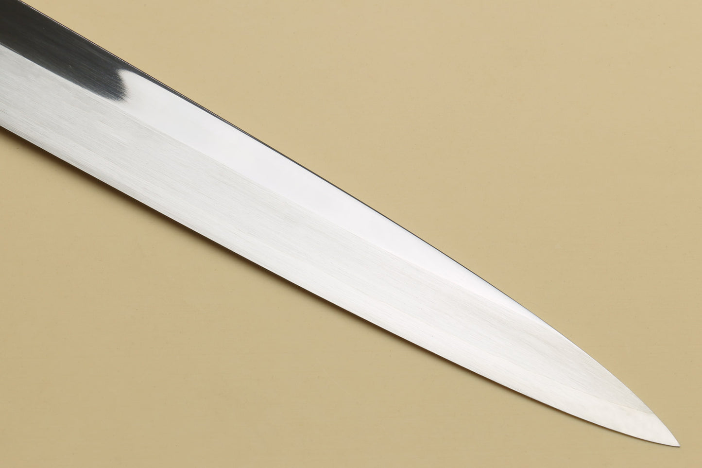 Yoshihiro SG-2 (R-2) Semi-Stainless Steel Mirror Polished Yanagi Sashimi Knife, Triple Ring Ebony Handle