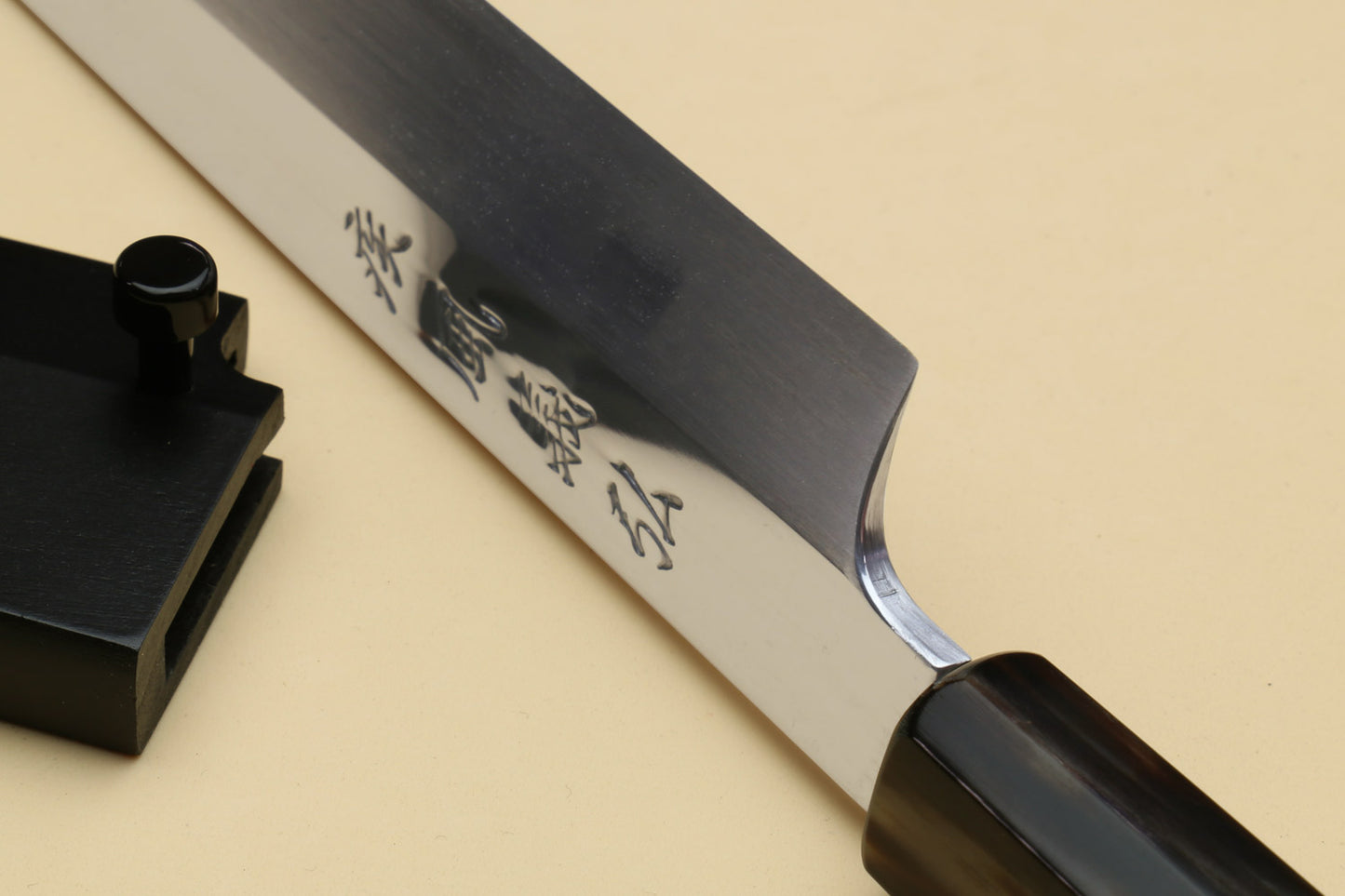 Yoshihiro SG-2 (R-2) Semi-Stainless Steel Mirror Polished Yanagi Sashimi Knife, Triple Ring Ebony Handle