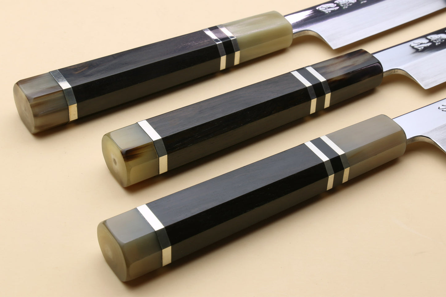 Yoshihiro SG-2 (R-2) Semi-Stainless Steel Mirror Polished Yanagi Sashimi Knife, Triple Ring Ebony Handle