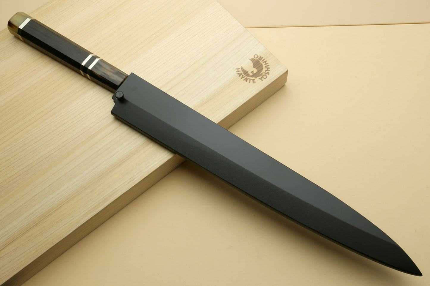 Yoshihiro SG-2 (R-2) Semi-Stainless Steel Mirror Polished Yanagi Sashimi Knife, Triple Ring Ebony Handle