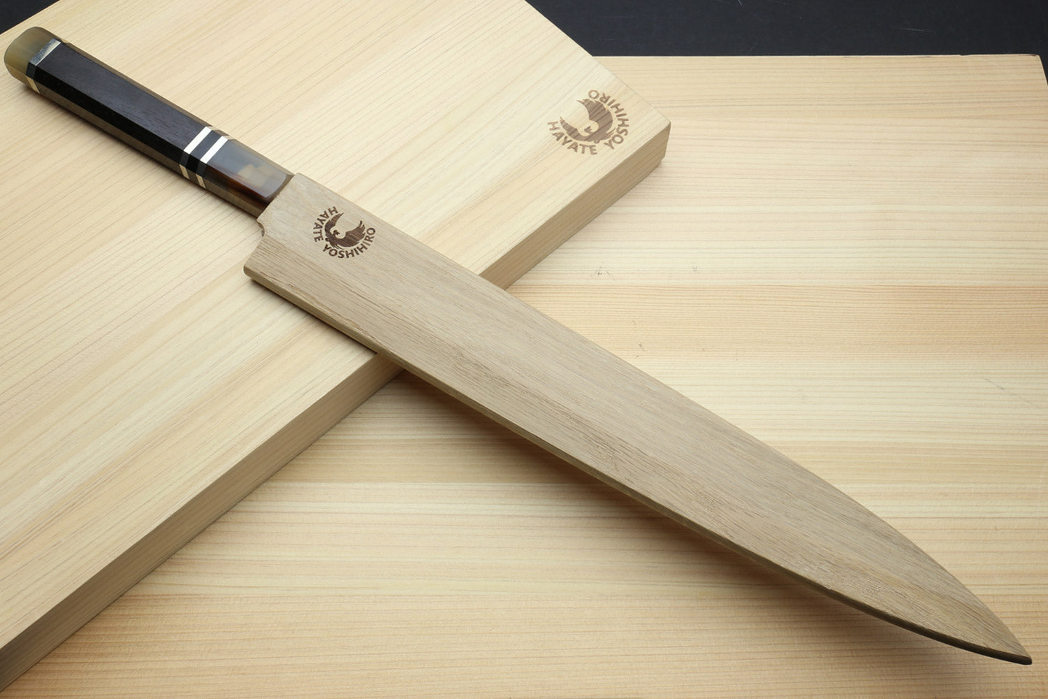 Yoshihiro SG-2 (R-2) Semi-Stainless Steel Mirror Polished Yanagi Sashimi Knife, Triple Ring Ebony Handle