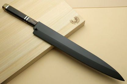 Yoshihiro SG-2 (R-2) Semi-Stainless Steel Mirror Polished Yanagi Sashimi Knife, Triple Ring Ebony Handle