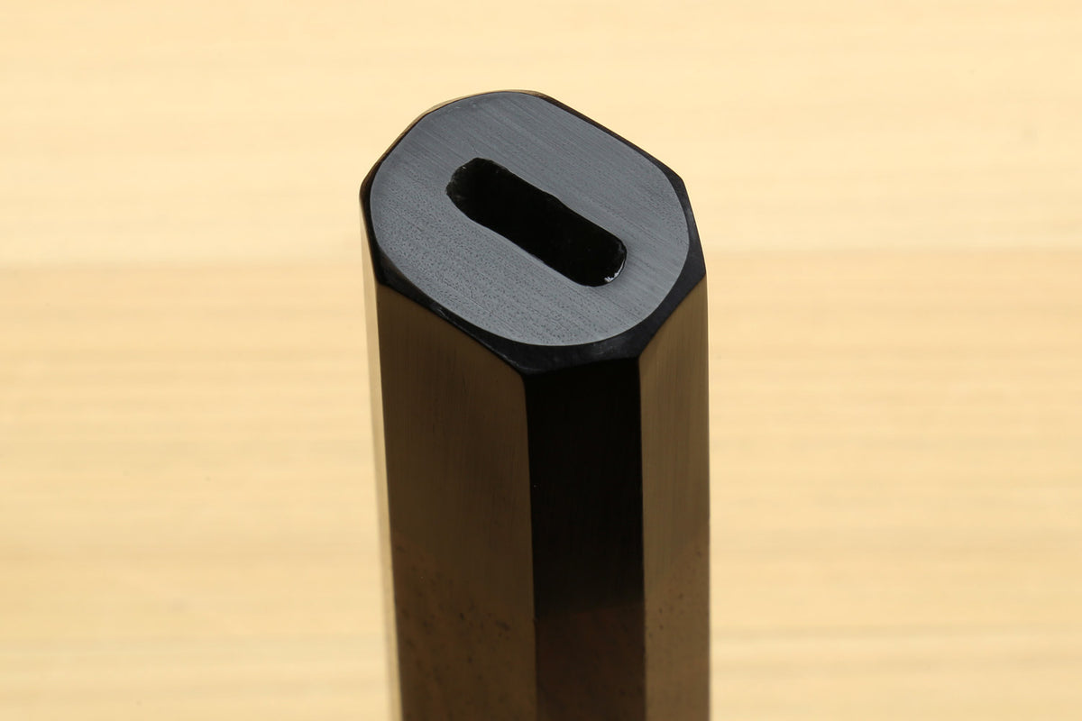 Chef knife handle end cap with ebony bolster and oval grip opening, for Gyuto knives