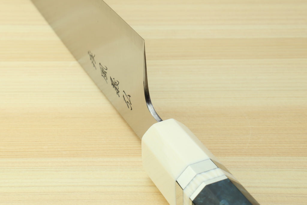 Yoshihiro HAP40 High Speed Stainless Steel Gyuto Chefs Knife Ocean Blue Handle with Alternative Ivory Bolster