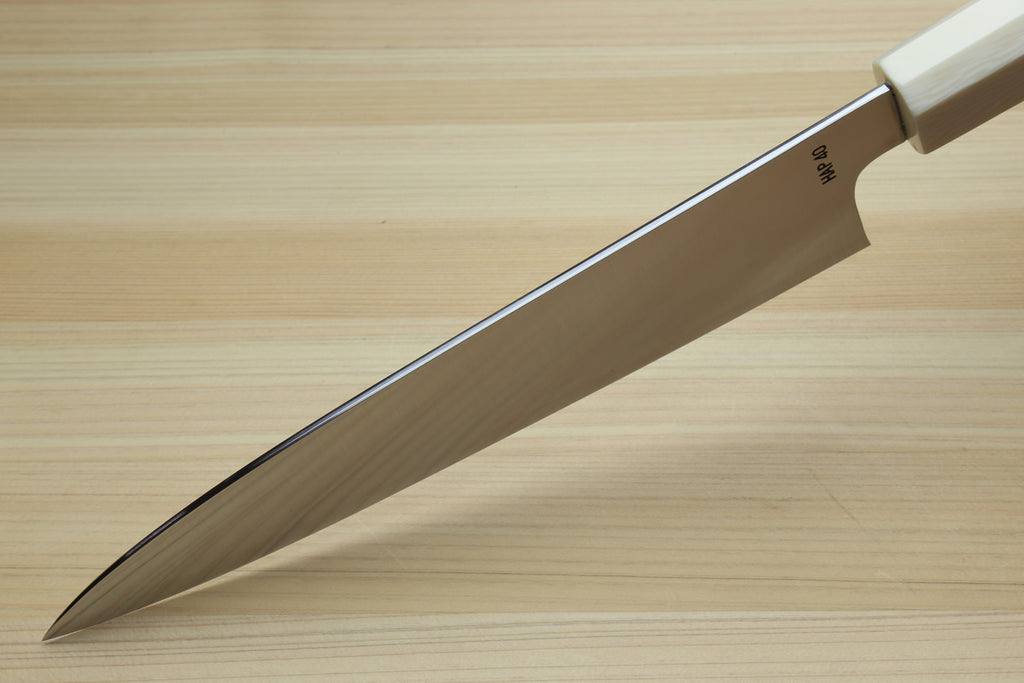 Yoshihiro HAP40 High Speed Stainless Steel Gyuto Chefs Knife Ocean Blue Handle with Alternative Ivory Bolster