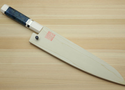 Yoshihiro HAP40 High Speed Stainless Steel Gyuto Chefs Knife Ocean Blue Handle with Alternative Ivory Bolster