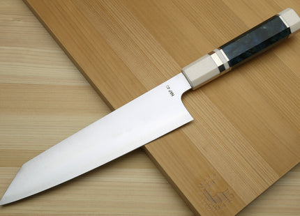 Yoshihiro HAP40 High Speed Stainless Steel Kiritsuke Multipurpose Chefs Knife Ocean Blue Handle with Alternative Ivory Bolster