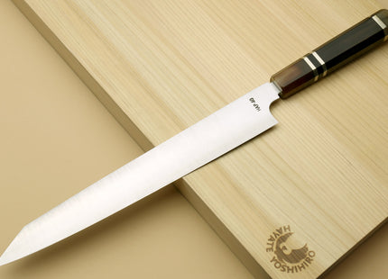 Yoshihiro HAP40 High Speed Stainless Steel Sujihiki-Kiritsuke Slicer Knife Octagonal Ebony wood Handle with Triple ring