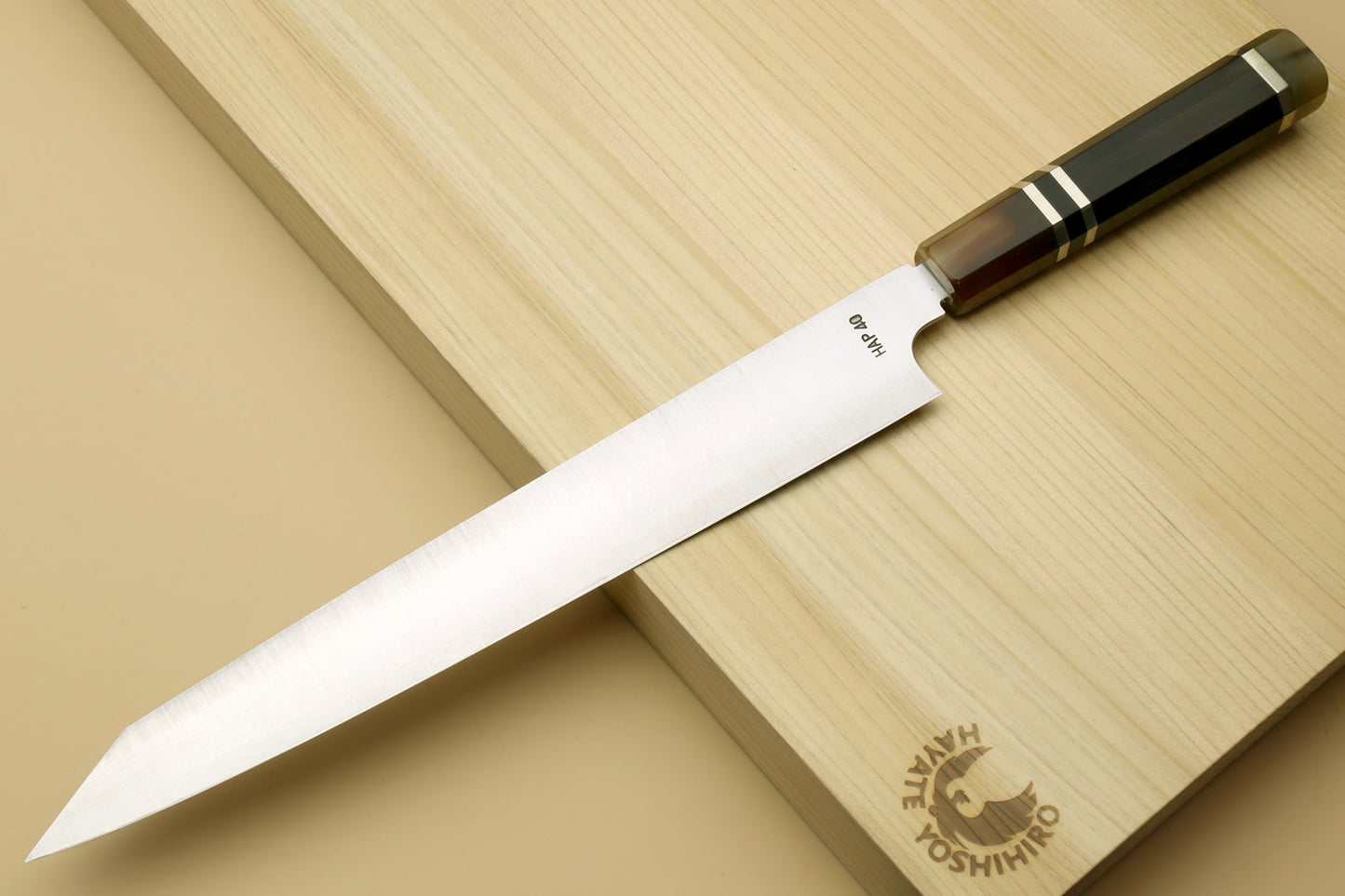 Yoshihiro HAP40 High Speed Stainless Steel Sujihiki-Kiritsuke Slicer Knife Octagonal Ebony wood Handle with Triple ring