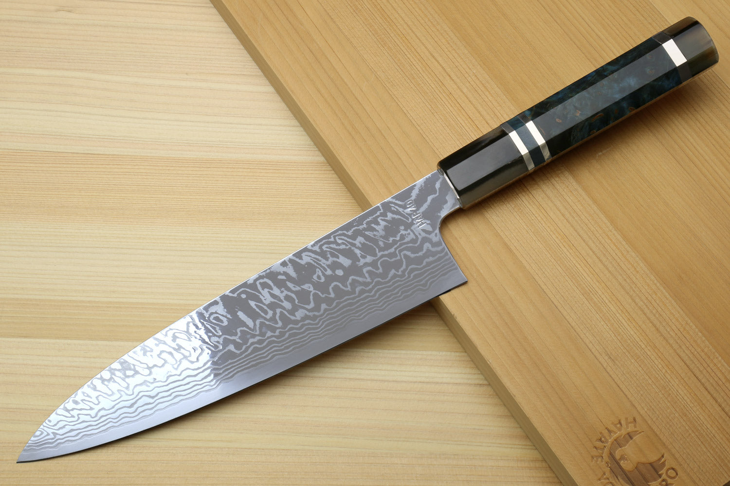 Yoshihiro HAP40 High Speed Stainless Steel Damascus Gyuto Chefs Knife with Ocean Blue Handle
