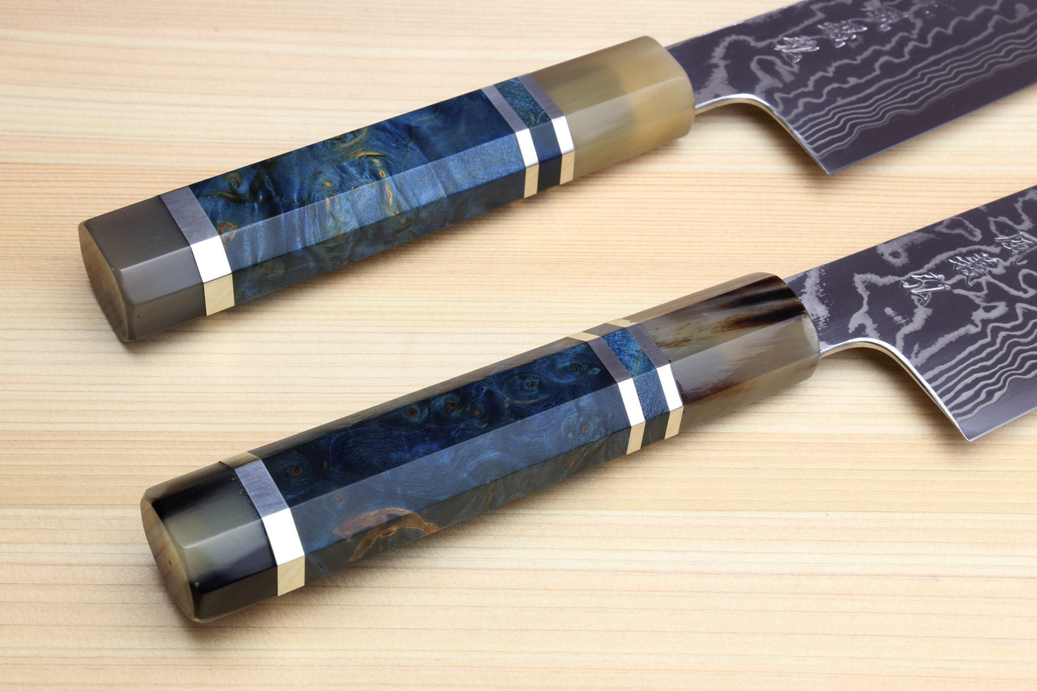 Yoshihiro HAP40 High Speed Stainless Steel Damascus Gyuto Chefs Knife with Ocean Blue Handle