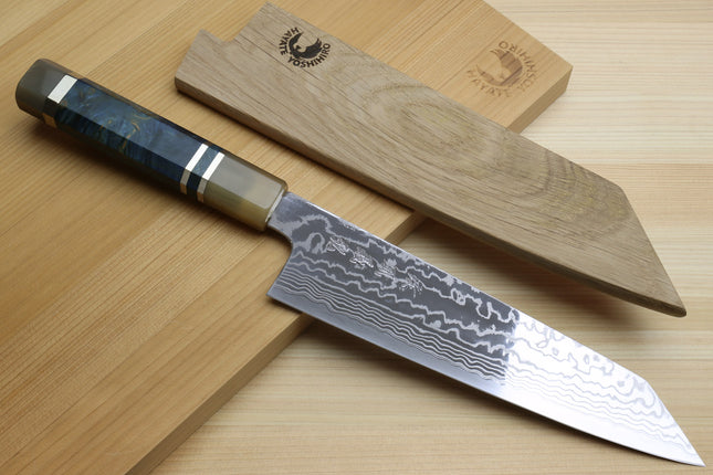 Yoshihiro HAP40 High Speed Stainless Steel Damascus Kiritsuke Multipurpose Chefs Knife with Ocean Blue Handle (Blade Length: 8.25"(210mm) Only)