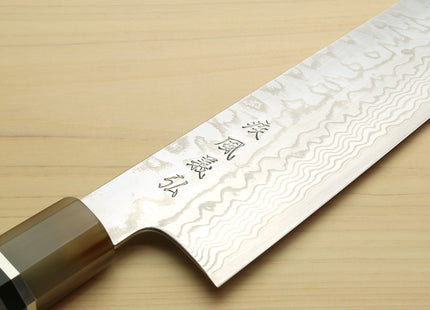 Yoshihiro HAP40 High Speed Stainless Steel Damascus Kiritsuke Multipurpose Chefs Knife, Octagonal Ebony Wood Handle with Triple Ring