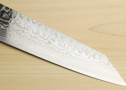 Yoshihiro HAP40 High Speed Stainless Steel Damascus Kiritsuke Multipurpose Chefs Knife, Octagonal Ebony Wood Handle with Triple Ring