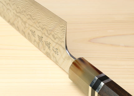 Yoshihiro HAP40 High Speed Stainless Steel Damascus Kiritsuke Multipurpose Chefs Knife, Octagonal Ebony Wood Handle with Triple Ring