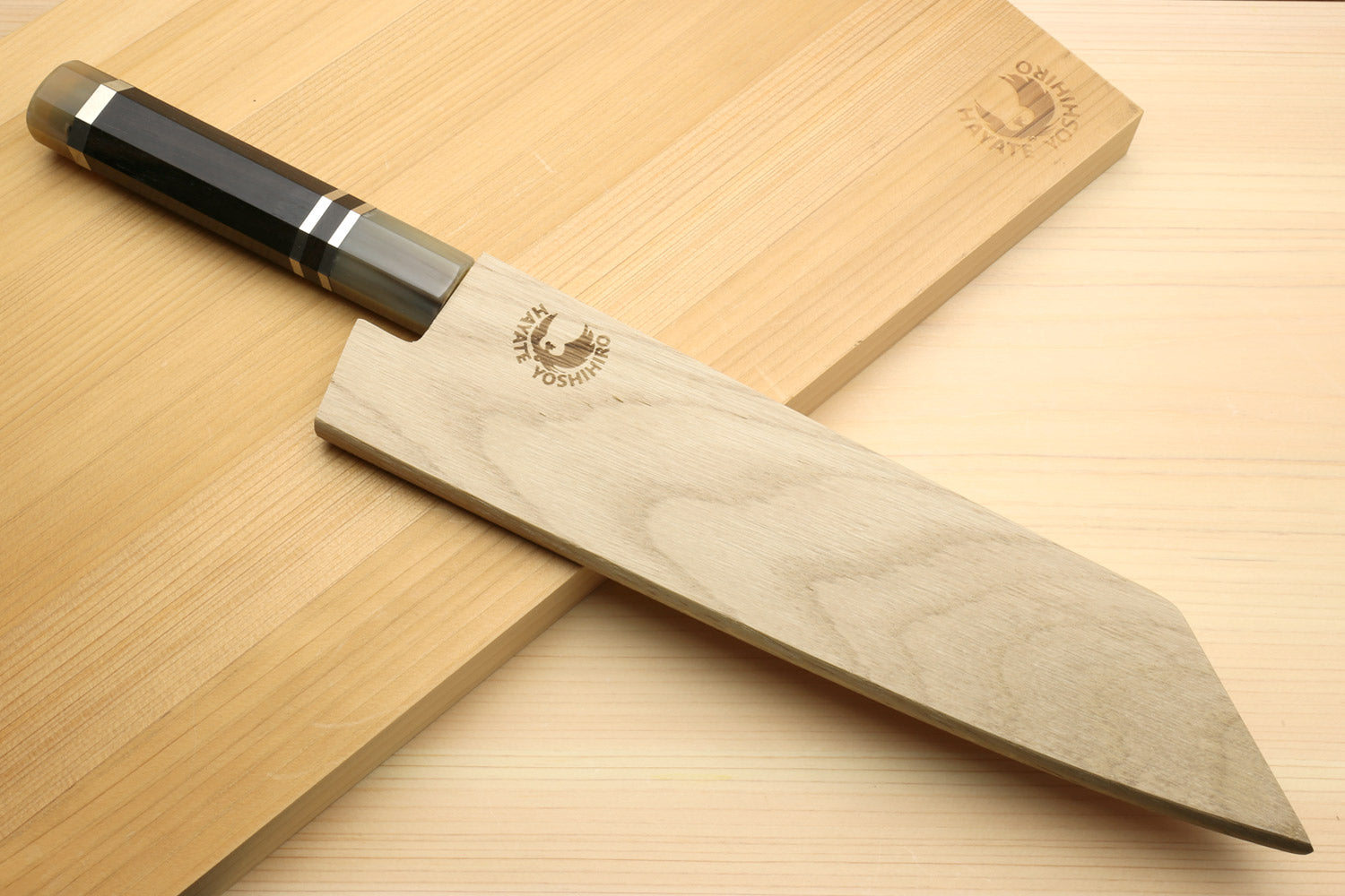 Yoshihiro HAP40 High Speed Stainless Steel Damascus Kiritsuke Multipurpose Chefs Knife, Octagonal Ebony Wood Handle with Triple Ring
