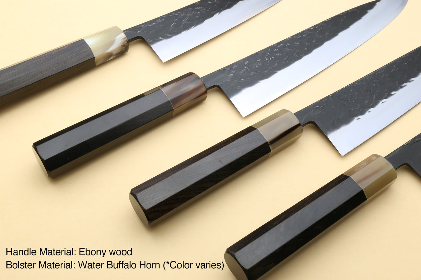 Yoshihiro Kurouchi Stainless Clad Nashiji High Performance SLD Gyuto, Nakiri & Petty 3pc Knife Set with Lacquered Saya