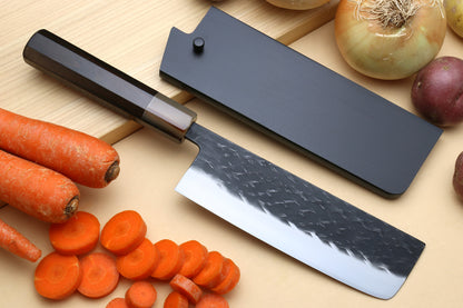 Yoshihiro Kurouchi Stainless Clad Nashiji High Performance SLD Gyuto, Nakiri & Petty 3pc Knife Set with Lacquered Saya