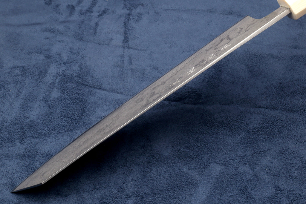 Yoshihiro Damascus Blue Steel #1 Kiritsuke Multipurpose Japanese Chef Knife, Howlite White Handle with Alternative Ivory Bolster(Blade Length: 9.5" (240mm))