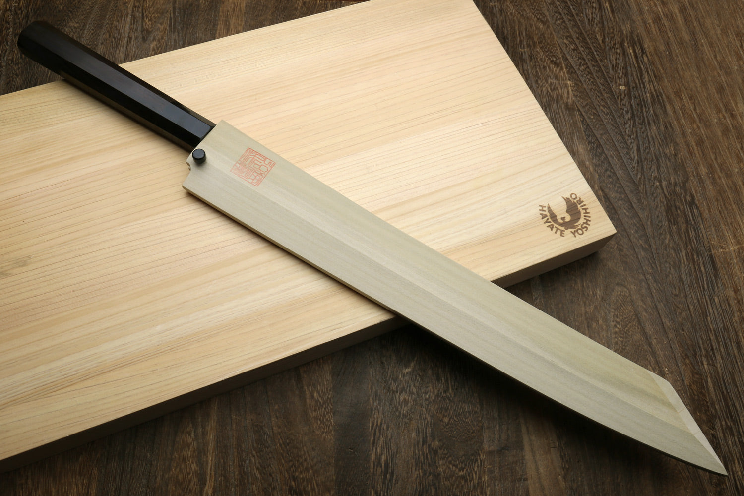 Yoshihiro Hayate Suminagashi Blue Steel #1 Yanagi Kiritsuke Sushi Sashimi Japanese Knife Ebony Handle