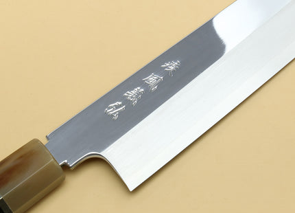 Yoshihiro SVG-10 Semi-Stainless Steel Mirror Finished Single Edged Kiritsuke Multipurpose Japanese Knife Ebony Handle with Triple Ring