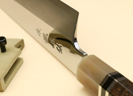 Yoshihiro SVG-10 Semi-Stainless Steel Mirror Finished Single Edged Kiritsuke Multipurpose Japanese Knife Ebony Handle with Triple Ring