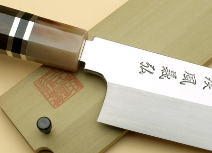 Yoshihiro SVG-10 Semi-Stainless Steel Mirror Finished Single Edged Kiritsuke Multipurpose Japanese Knife Ebony Handle with Triple Ring