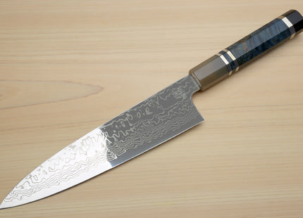 Yoshihiro Hayate ZDP-189 Super High Carbon Stainless Steel Damascus Gyuto Chef Knife Octagonal Ocean Blue Handle (Blade Length 210mm)