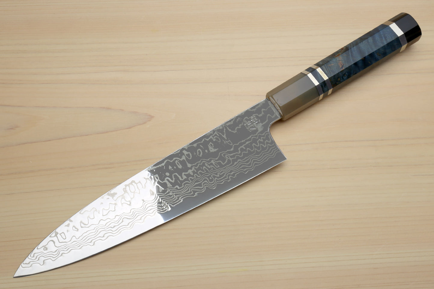 Yoshihiro Hayate ZDP-189 Super High Carbon Stainless Steel Damascus Gyuto Chef Knife Octagonal Ocean Blue Handle (Blade Length 210mm)