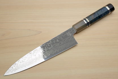 Yoshihiro Hayate ZDP-189 Super High Carbon Stainless Steel Damascus Gyuto Chef Knife Octagonal Ocean Blue Handle (Blade Length 210mm)