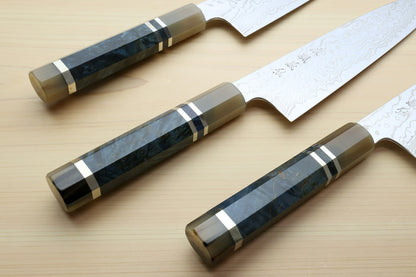 Yoshihiro Hayate ZDP-189 Super High Carbon Stainless Steel Damascus Gyuto Chef Knife Octagonal Ocean Blue Handle (Blade Length 210mm)