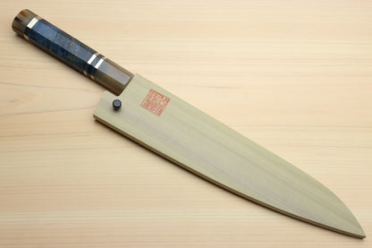 Yoshihiro Hayate ZDP-189 Super High Carbon Stainless Steel Damascus Gyuto Chef Knife Octagonal Ocean Blue Handle (Blade Length 210mm)