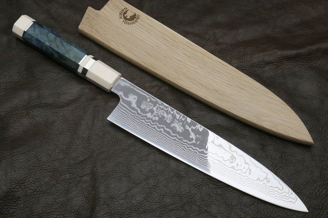 Hayate Sukenari ZDP-189 Super High Carbon Stainless Steel Damascus Gyuto Chef Knife Octagonal Handle with Alternative Ivory Bolster