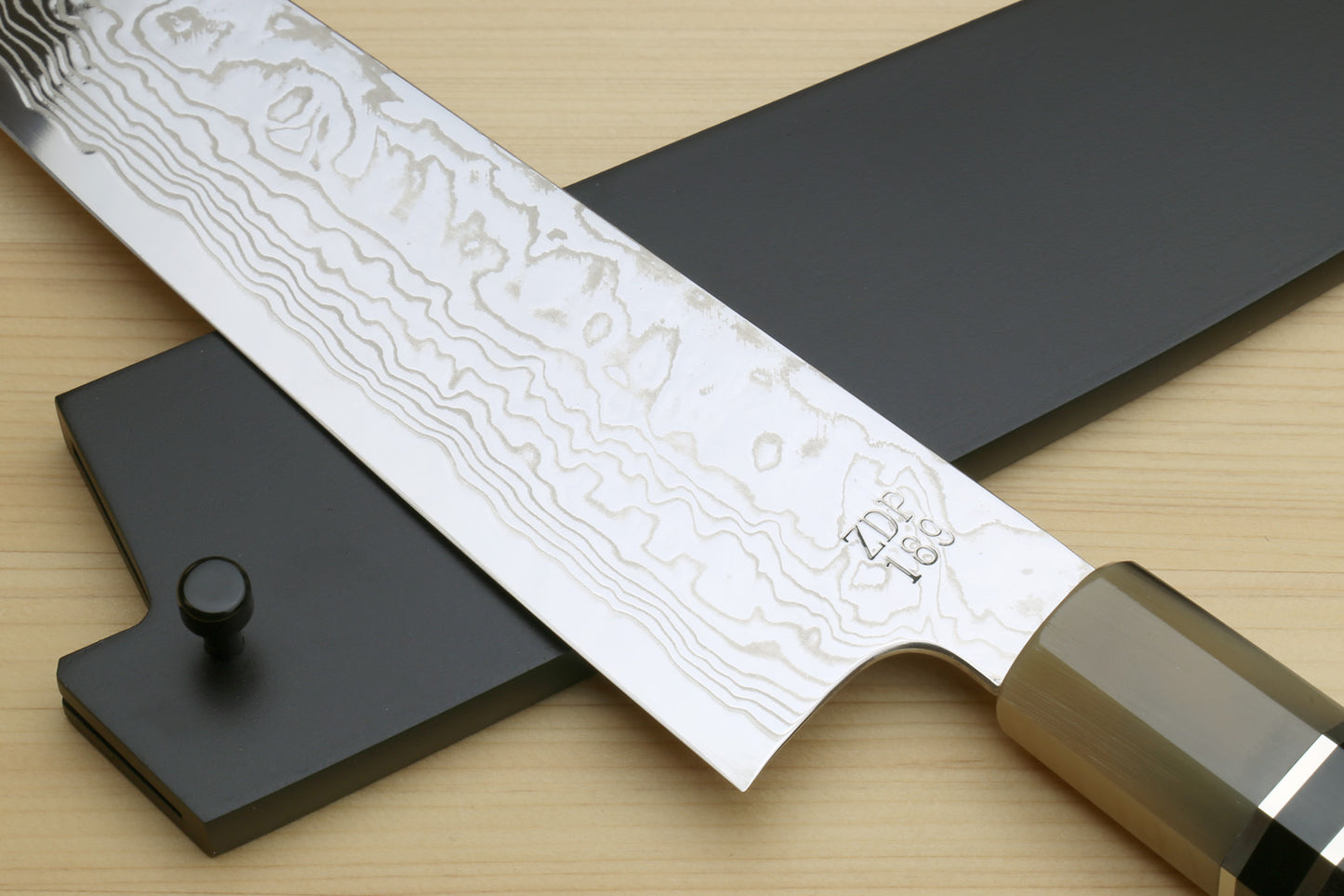 Yoshihiro Hayate ZDP-189 Super High Carbon Stainless Steel Suminagashi Gyuto Chef Knife Octagonal Ebony Wood Handle with Triple Ring