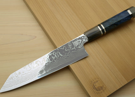 Yoshihiro Hayate ZDP-189 Super High Carbon Stainless Steel Damascus Kiritsuke Chef Knife Octagonal Ocean Blue Handle (Blade Length 210mm)