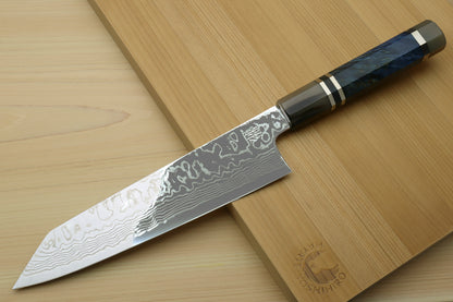 Yoshihiro Hayate ZDP-189 Super High Carbon Stainless Steel Damascus Kiritsuke Chef Knife Octagonal Ocean Blue Handle (Blade Length 210mm)