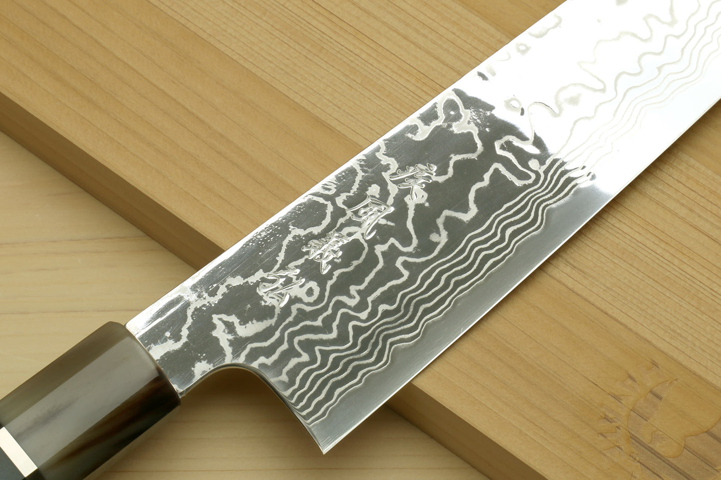 Yoshihiro Hayate ZDP-189 Super High Carbon Stainless Steel Damascus Kiritsuke Chef Knife Octagonal Ocean Blue Handle (Blade Length 210mm)