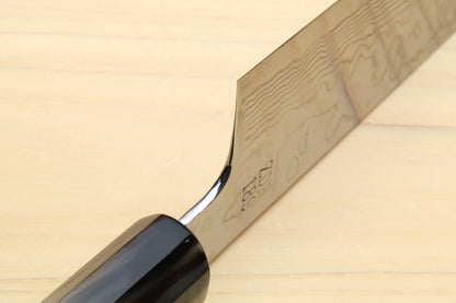 Yoshihiro Hayate ZDP-189 Super High Carbon Stainless Steel Damascus Kiritsuke Chef Knife Octagonal Ocean Blue Handle (Blade Length 210mm)