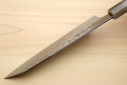 Yoshihiro Hayate ZDP-189 Super High Carbon Stainless Steel Damascus Kiritsuke Chef Knife Octagonal Ocean Blue Handle (Blade Length 210mm)