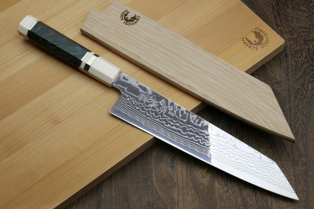 Hayate Sukenari ZDP-189 Super High Carbon Stainless Steel Damascus Kiritsuke Chef Knife Octagonal Handle with Alternative Ivory Bolster