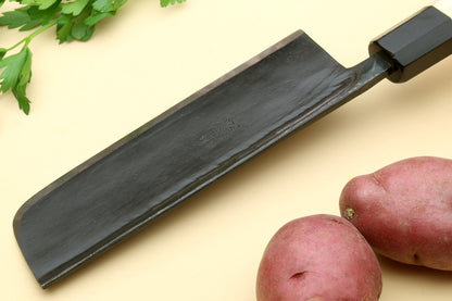 Yoshihiro Kurouchi High Carbon White Steel #2 Nakiri Japanese Vegetable Knife with Camphor Handle