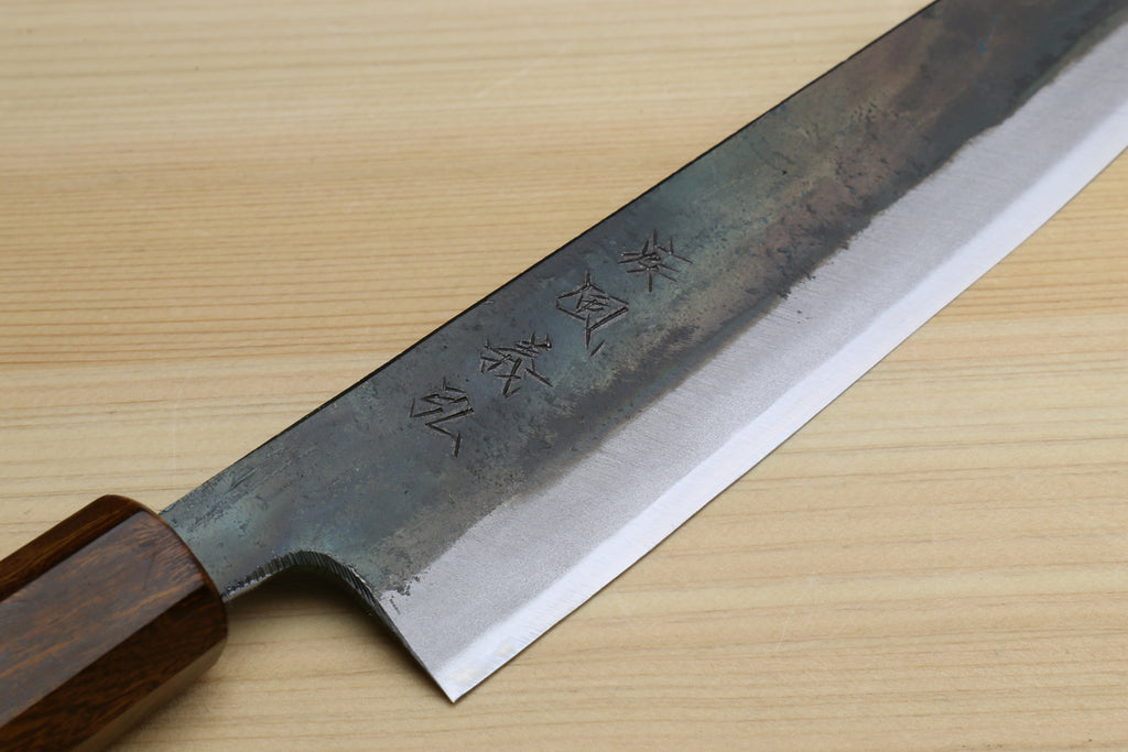 Yoshihiro Mizu Yaki Blue High Carbon Steel #1 Kurouchi Petty Kiritsuke Japanese Utility Knife Ebony Handle