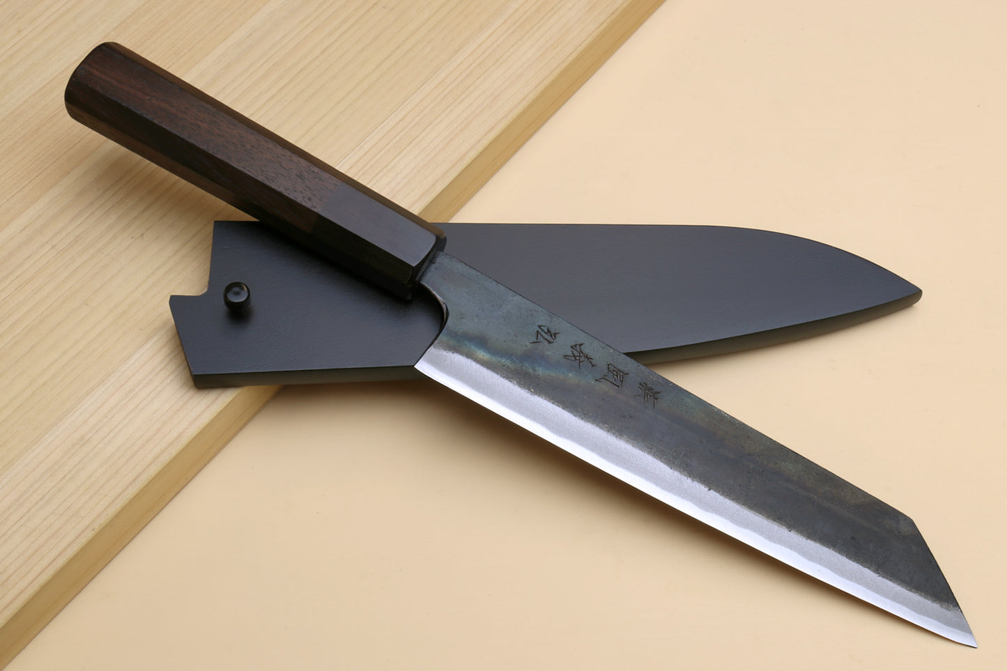 Yoshihiro Mizu Yaki Blue High Carbon Steel #1 Kurouchi Utility-Kiritsuke Japanese Knife Shitan Handle - Blade Length: 7"(180mm)