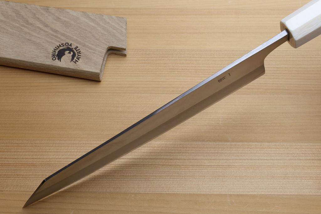 Yoshihiro High Carbon Blue Steel #1 Kiritsuke Multipurpose Japanese Chef Knife, Howlite White Handle with Alternative Ivory Bolster(Blade Length: 8.25" (210mm))