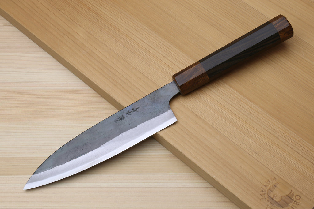 Yoshihiro Aogami Super Blue High Carbon Steel Kurouchi Petty Utility Knife with Ebony Handle
