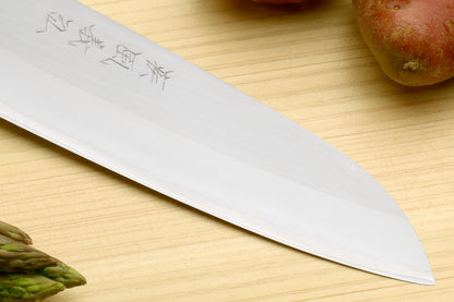 Yoshihiro White Steel #1 Stainless Clad Santoku Multipurpose Knife with Magnolia Wood Handle