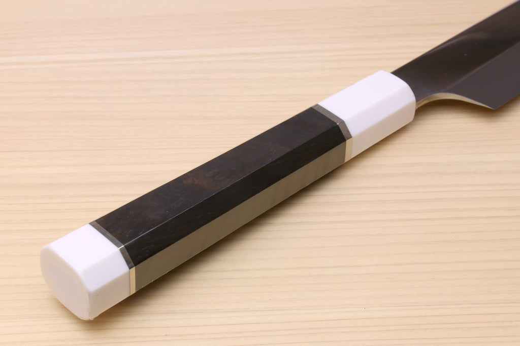 Yoshihiro VG-10 Honyaki Yanagi Kiritsuke Japanese Sushi Sashimi Knife with Double Nickel Silver Ring Corian Ebony Handle